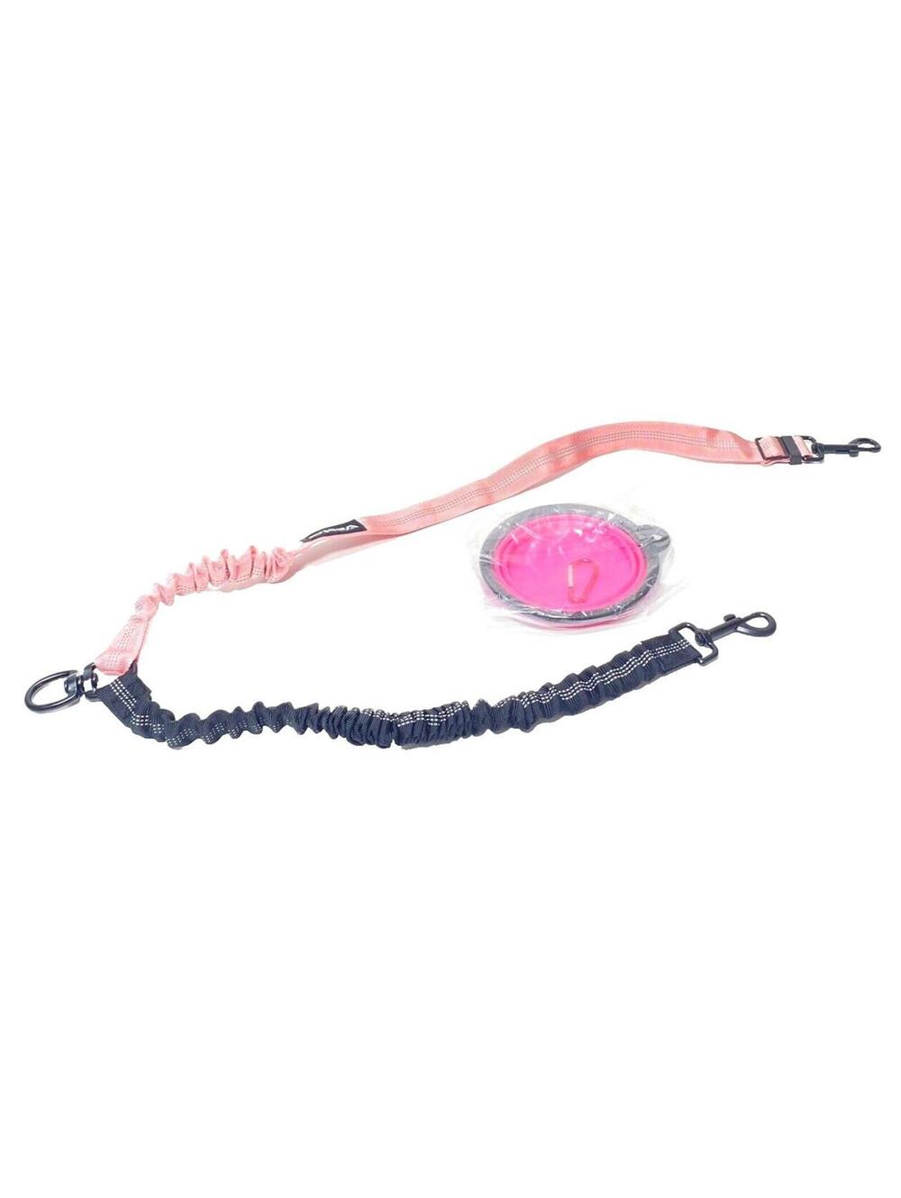 Double Leash Dog Walking 2 Dogs W Collapsible Water Bowl Pink Black Leash 1 Unit
